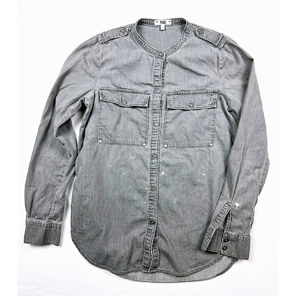 Paige Band Collar Button Long Sleeve Womens‎ Shirt size S Grey rock grunge - Picture 1 of 16